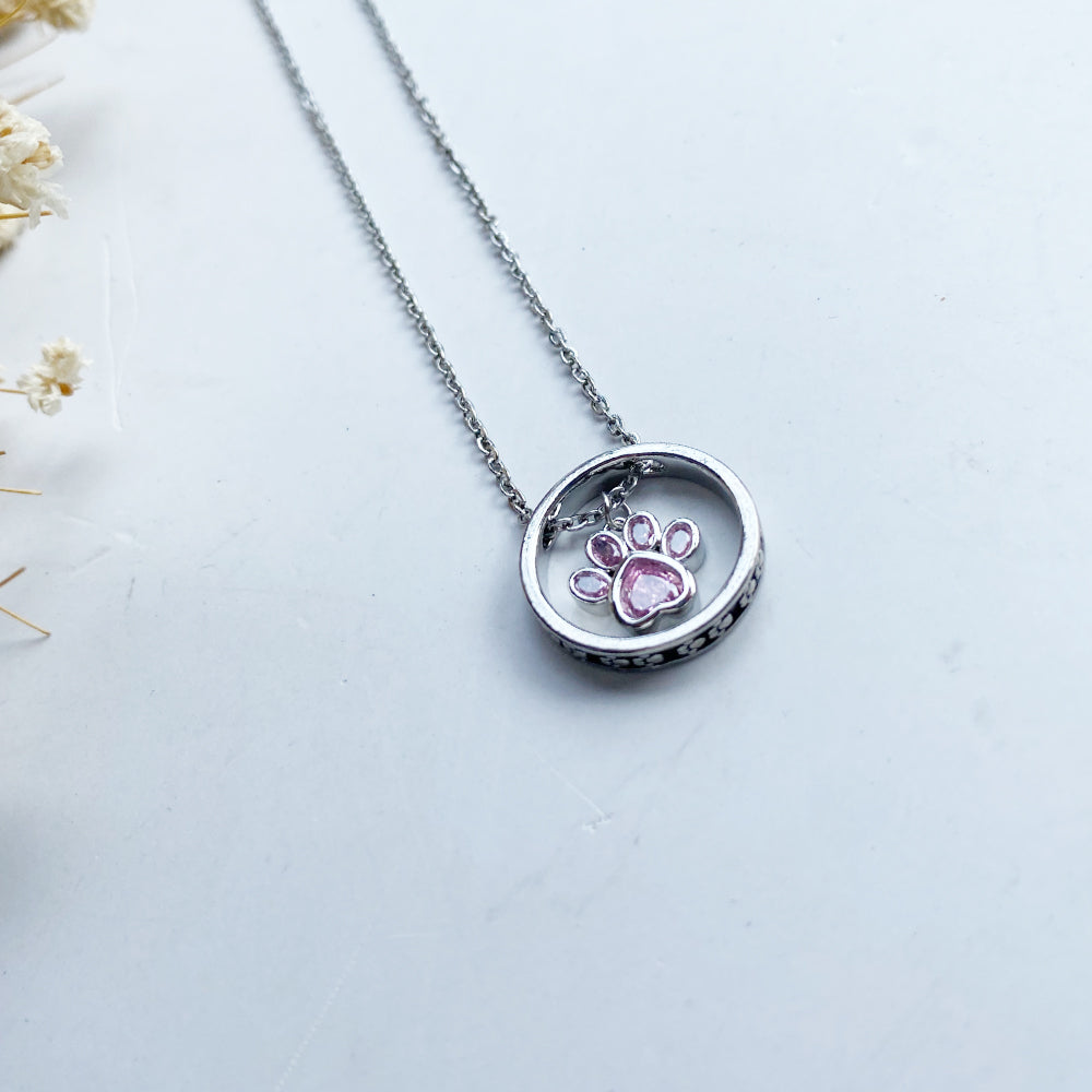 Paw Halo Birthstone Necklaces