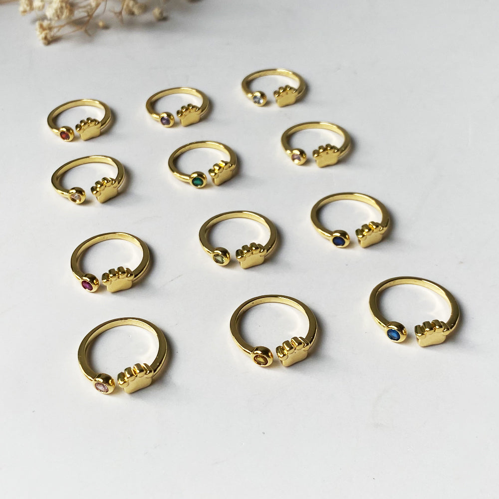 Gold Paw Birthstone Rings
