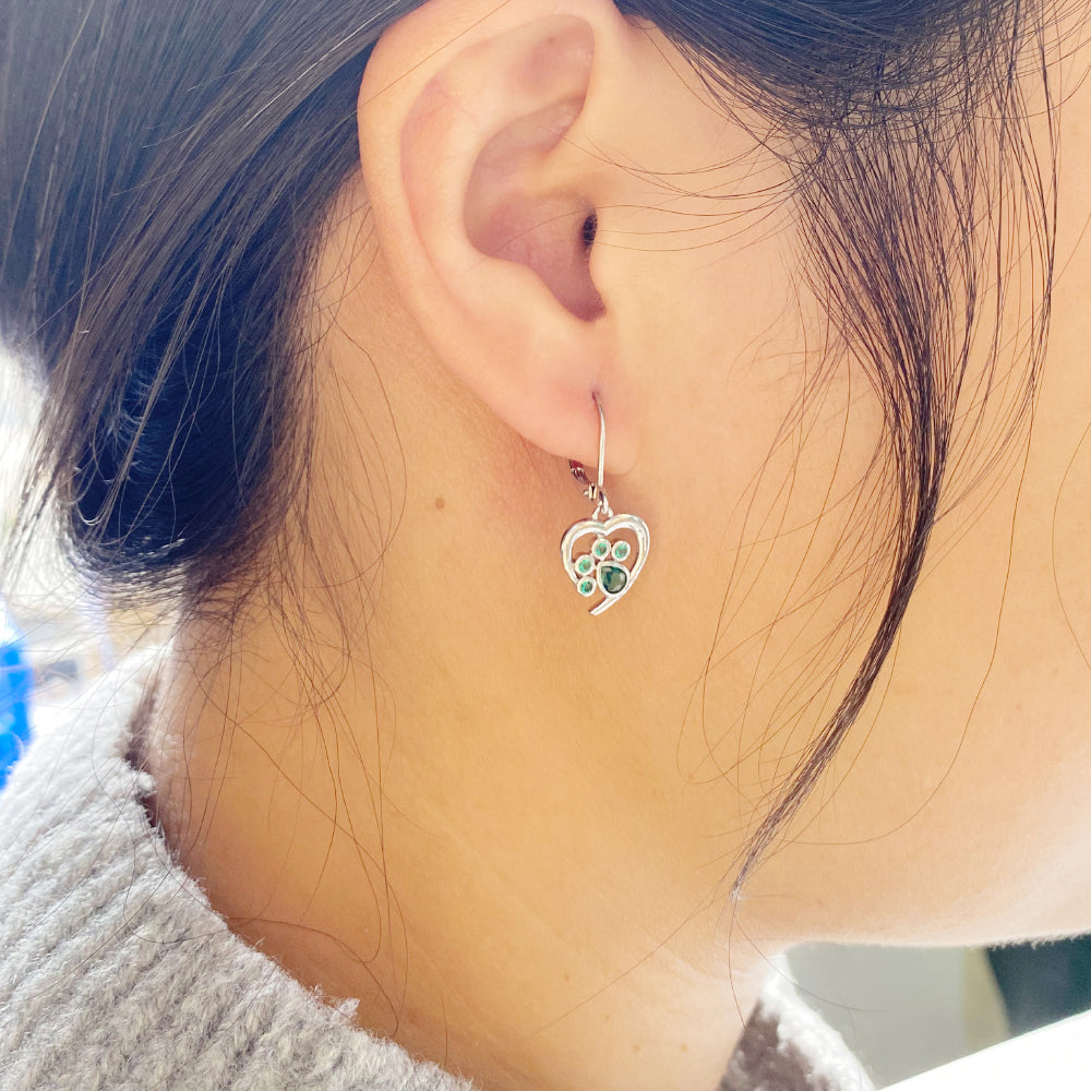 Heart Paw Birthstone Earrings