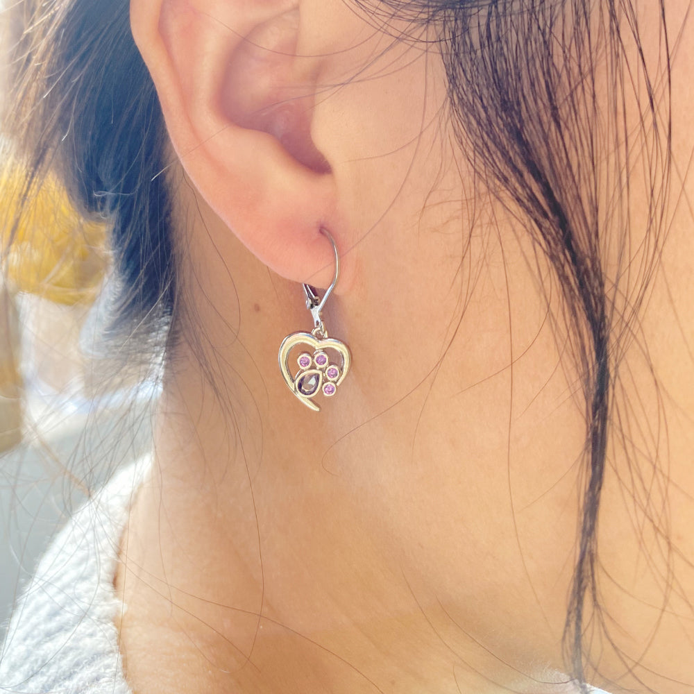 Heart Paw Birthstone Earrings