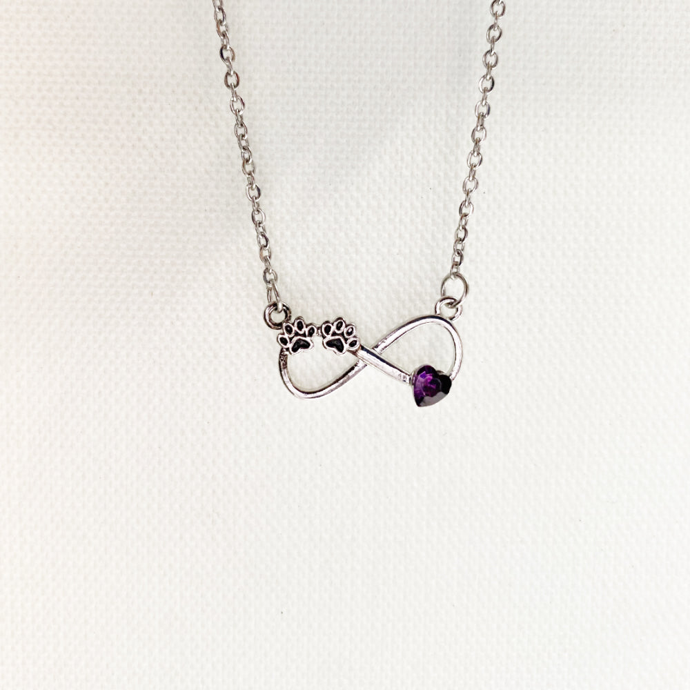 Infinity Birthstone Paw Print Necklaces
