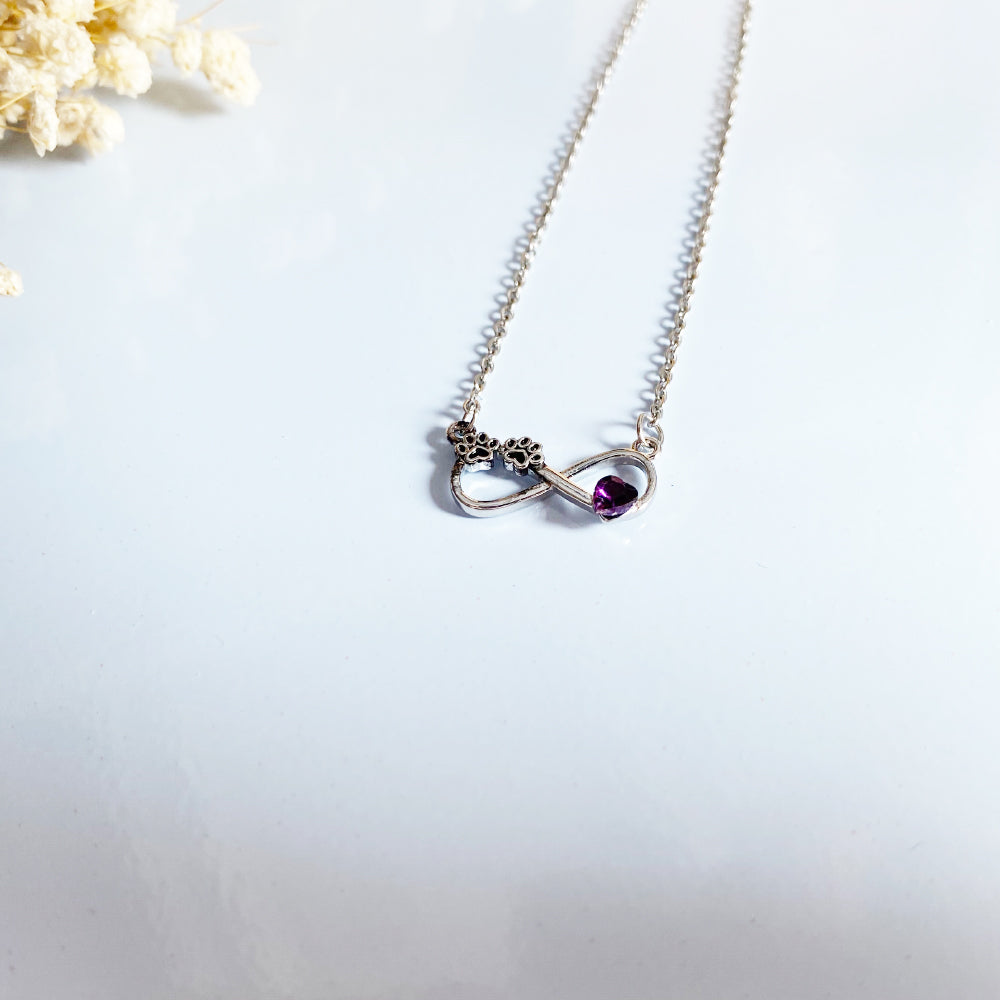 Infinity Birthstone Paw Print Necklaces