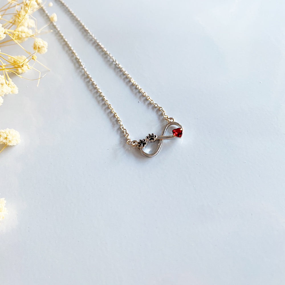 Infinity Birthstone Paw Print Necklaces