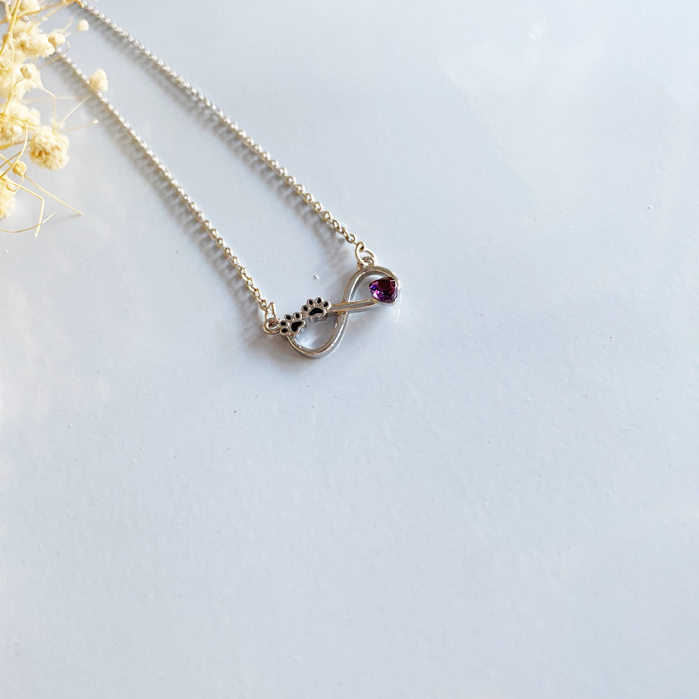 Infinity Birthstone Paw Print Necklaces
