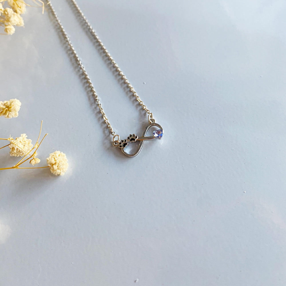 Infinity Birthstone Paw Print Necklaces