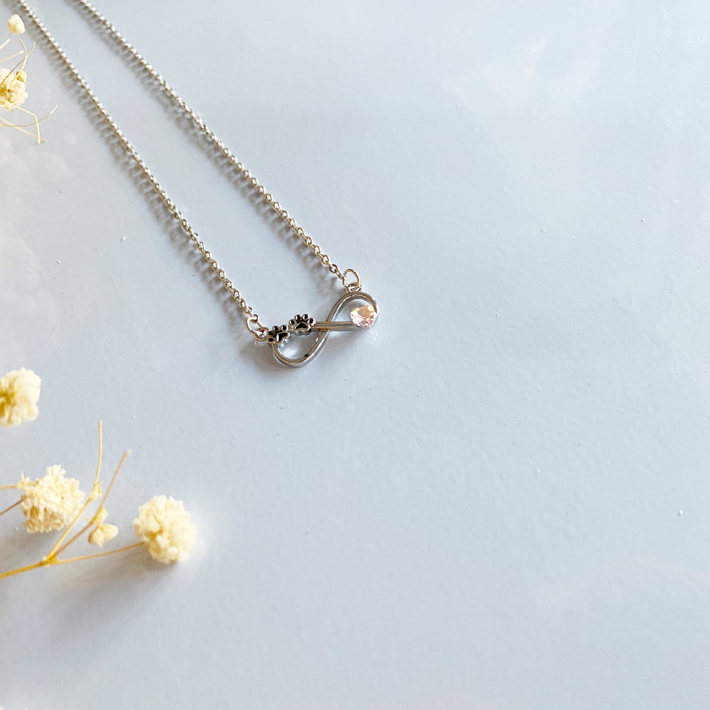 Infinity Birthstone Paw Print Necklaces