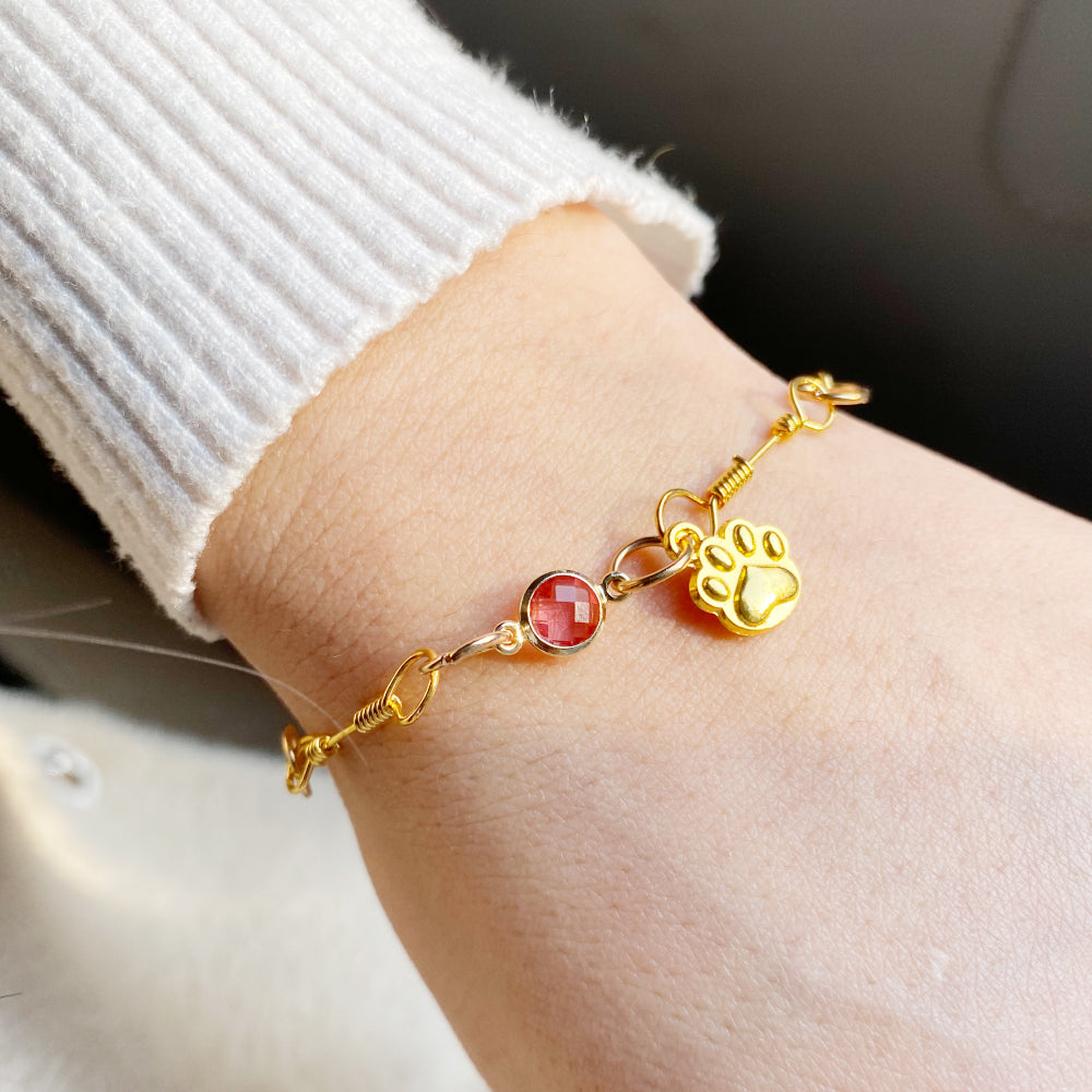 Gold Paw Birthstone Bracelets