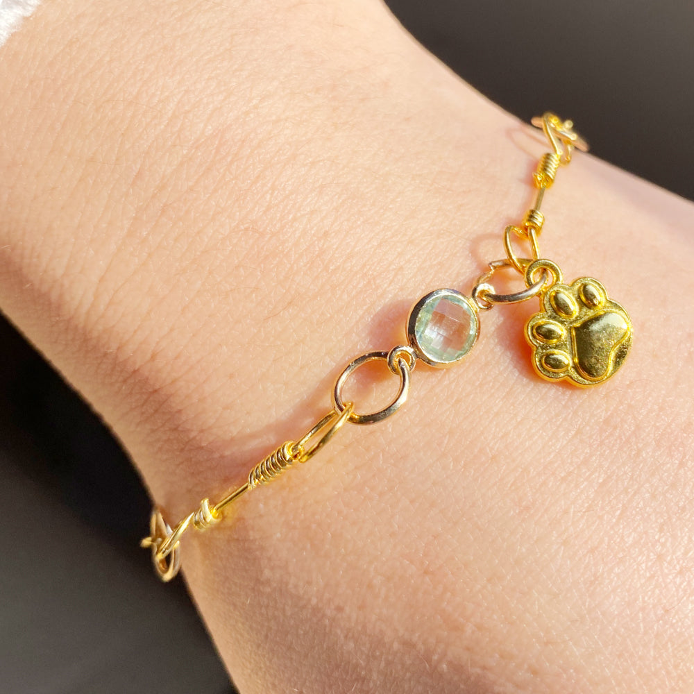 Gold Paw Birthstone Bracelets