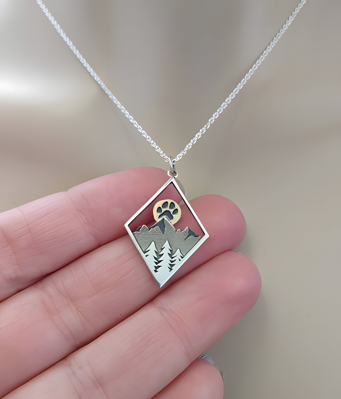 Paw Sunset Mountain Necklace