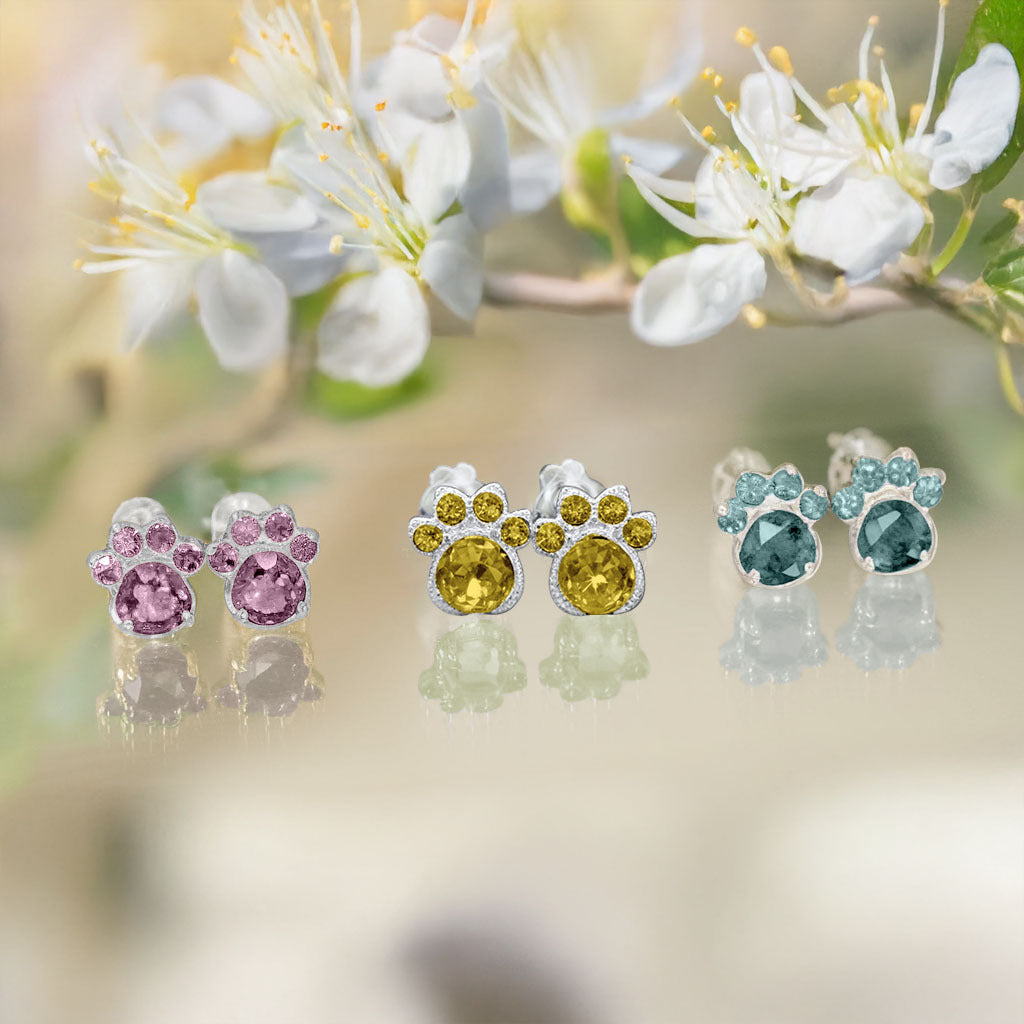 Paw Print Birthstone Earrings