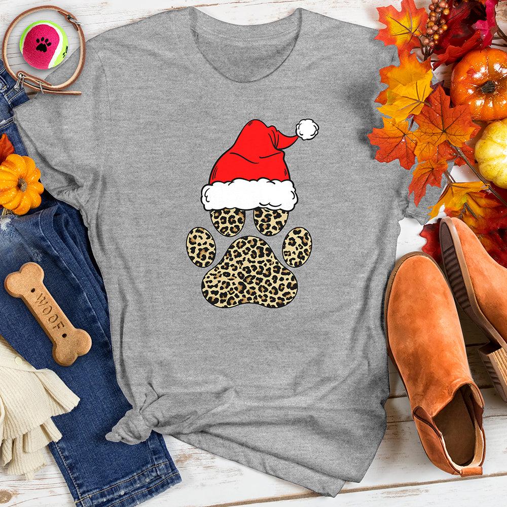 Santa Hat Leopard Paw Print Tee