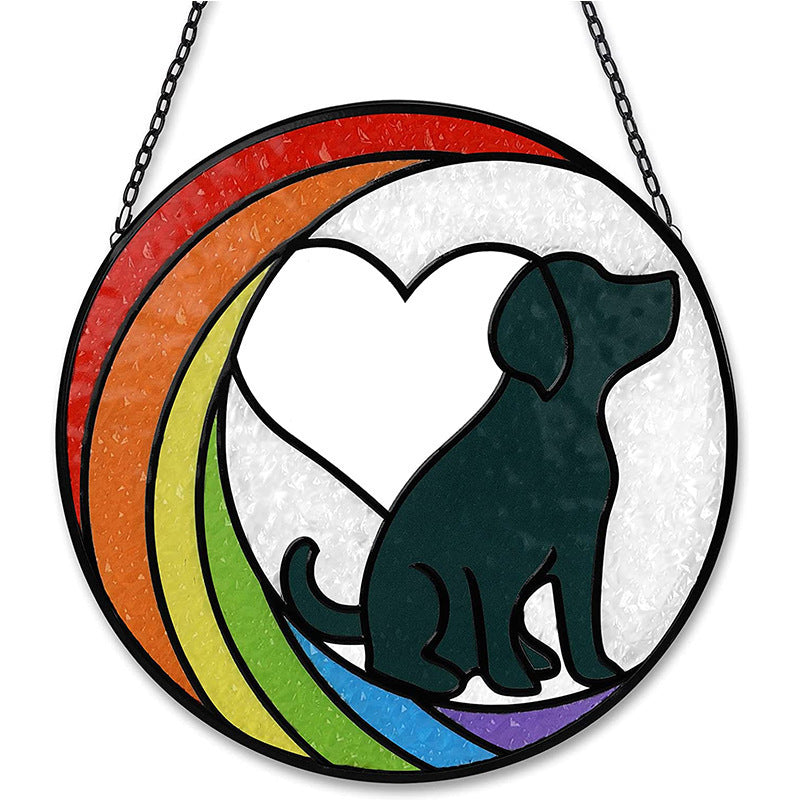 Rainbow Heart Puppy Suncatcher