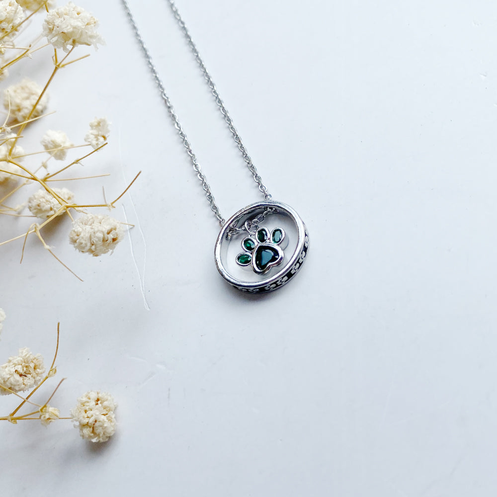 Paw Halo Birthstone Necklaces
