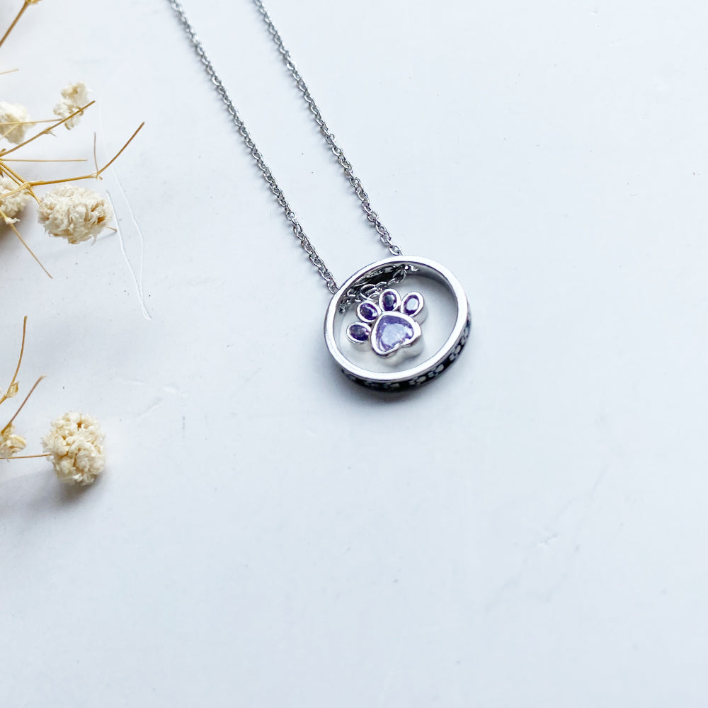 Paw Halo Birthstone Necklaces
