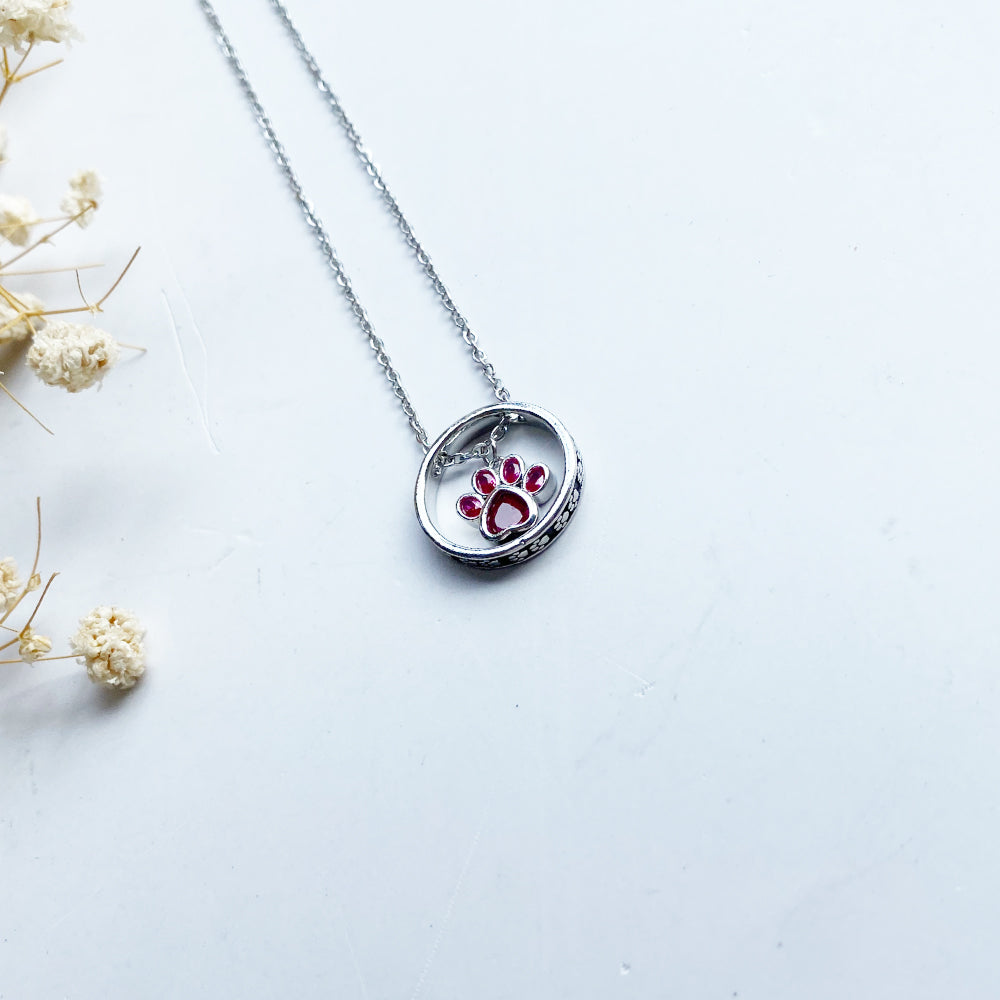 Paw Halo Birthstone Necklaces