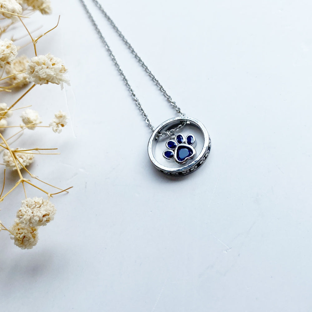 Paw Halo Birthstone Necklaces