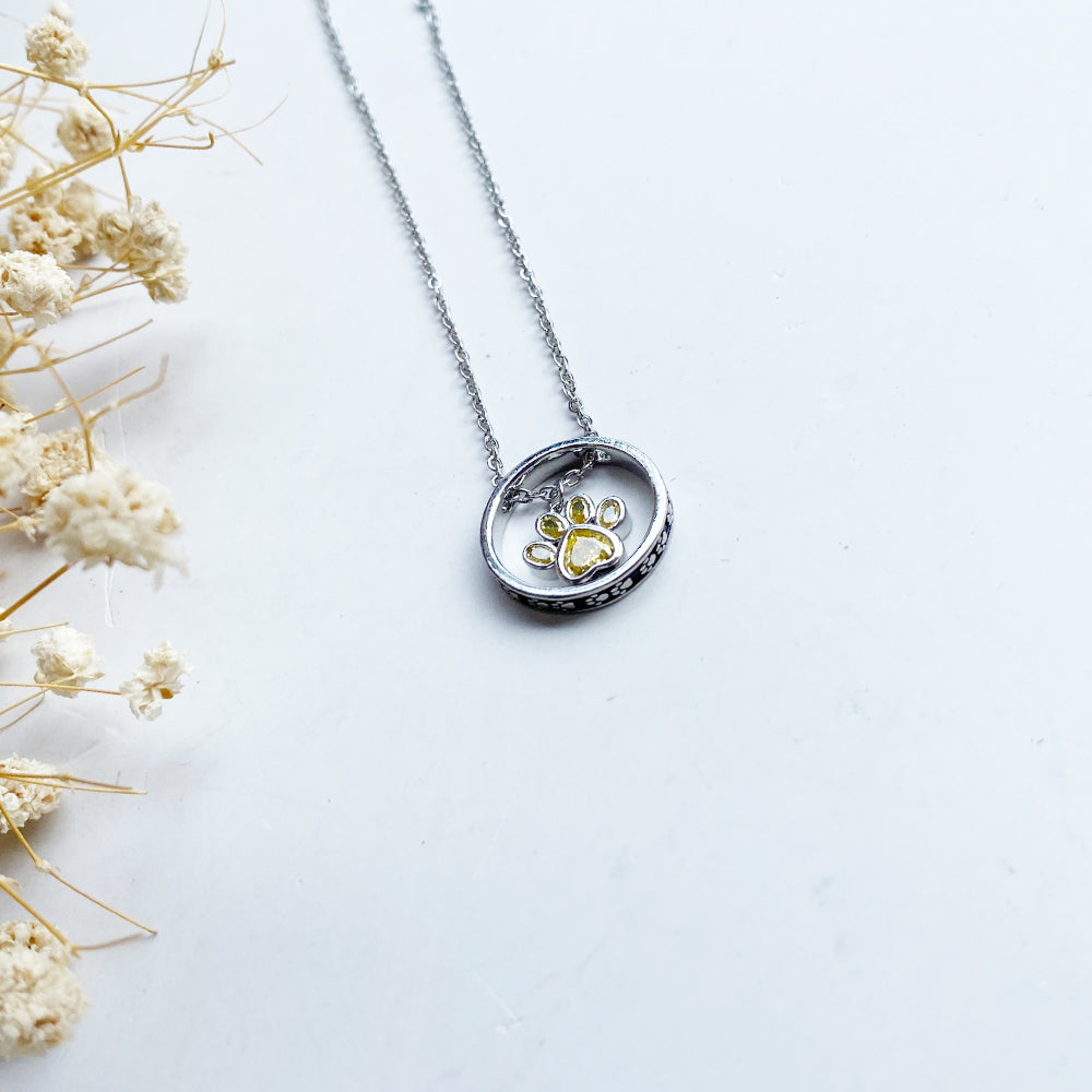 Paw Halo Birthstone Necklaces