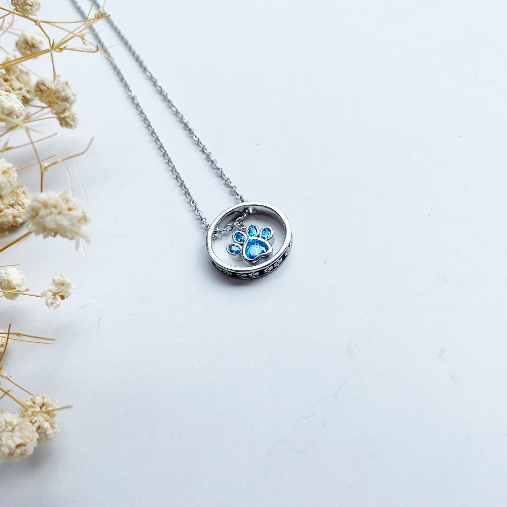 Paw Halo Birthstone Necklaces