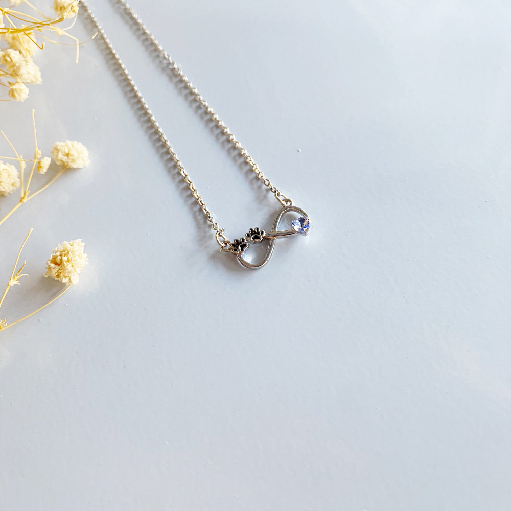 Infinity Birthstone Paw Print Necklaces
