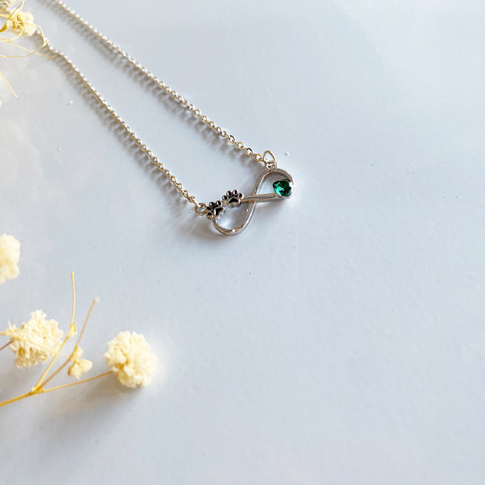 Infinity Birthstone Paw Print Necklaces