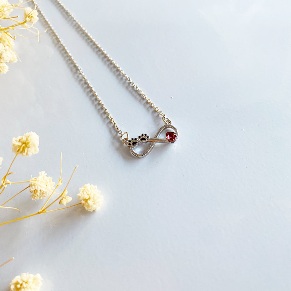 Infinity Birthstone Paw Print Necklaces