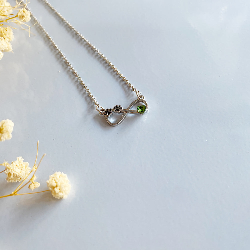 Infinity Birthstone Paw Print Necklaces