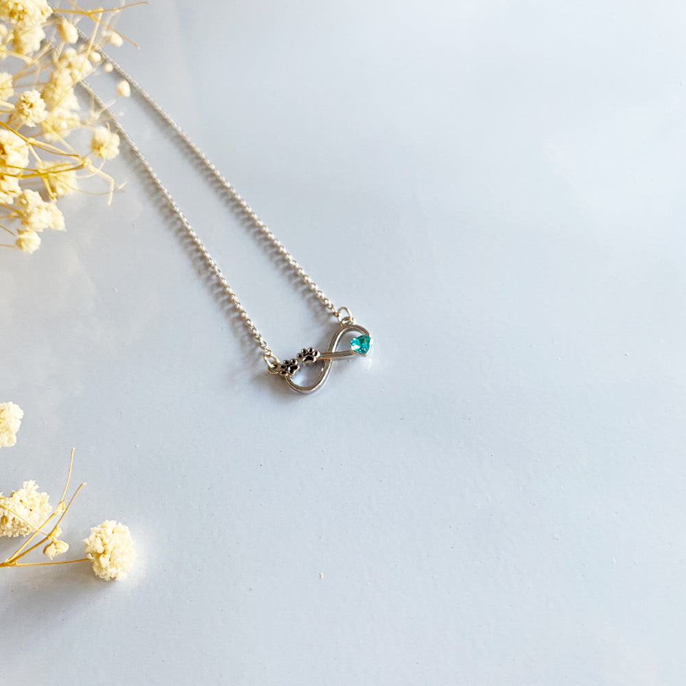 Infinity Birthstone Paw Print Necklaces