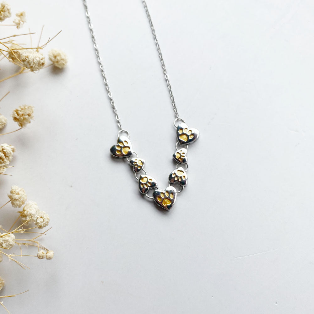 Golden Paws Heart Cascade Necklace