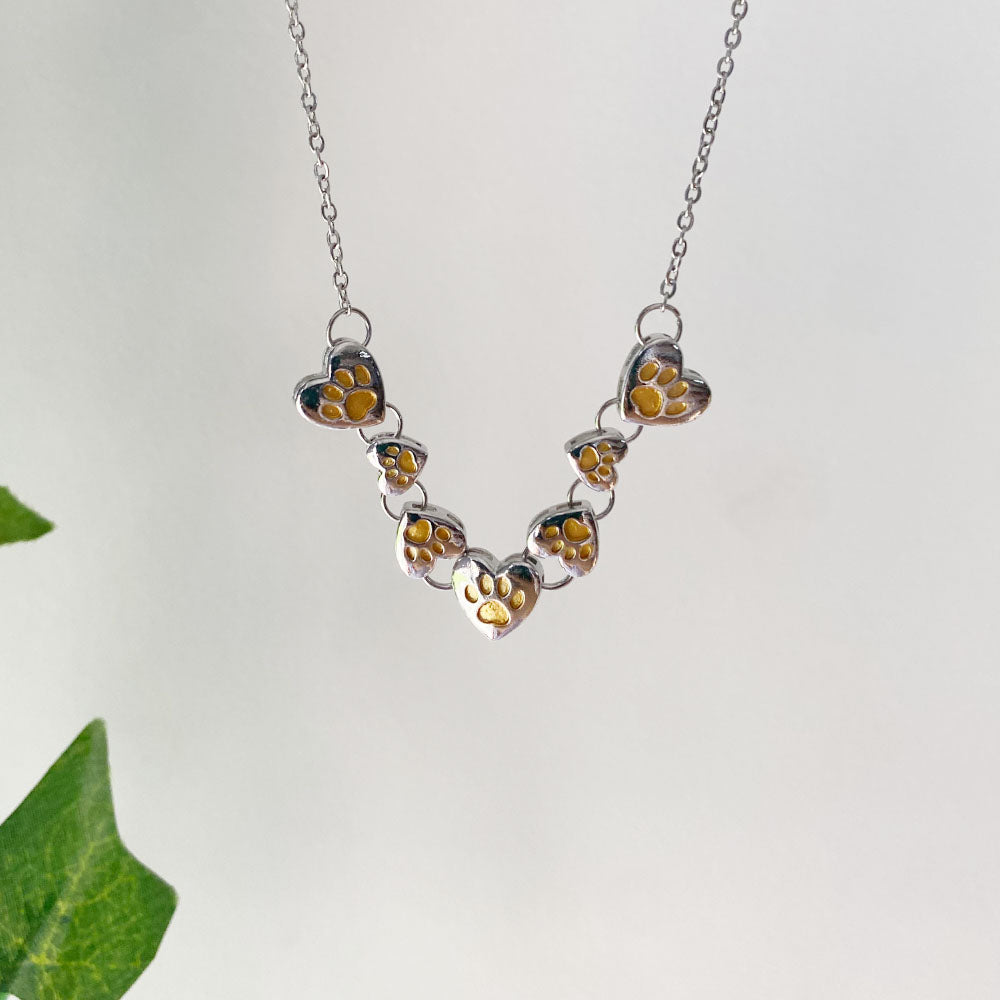 Golden Paws Heart Cascade Necklace