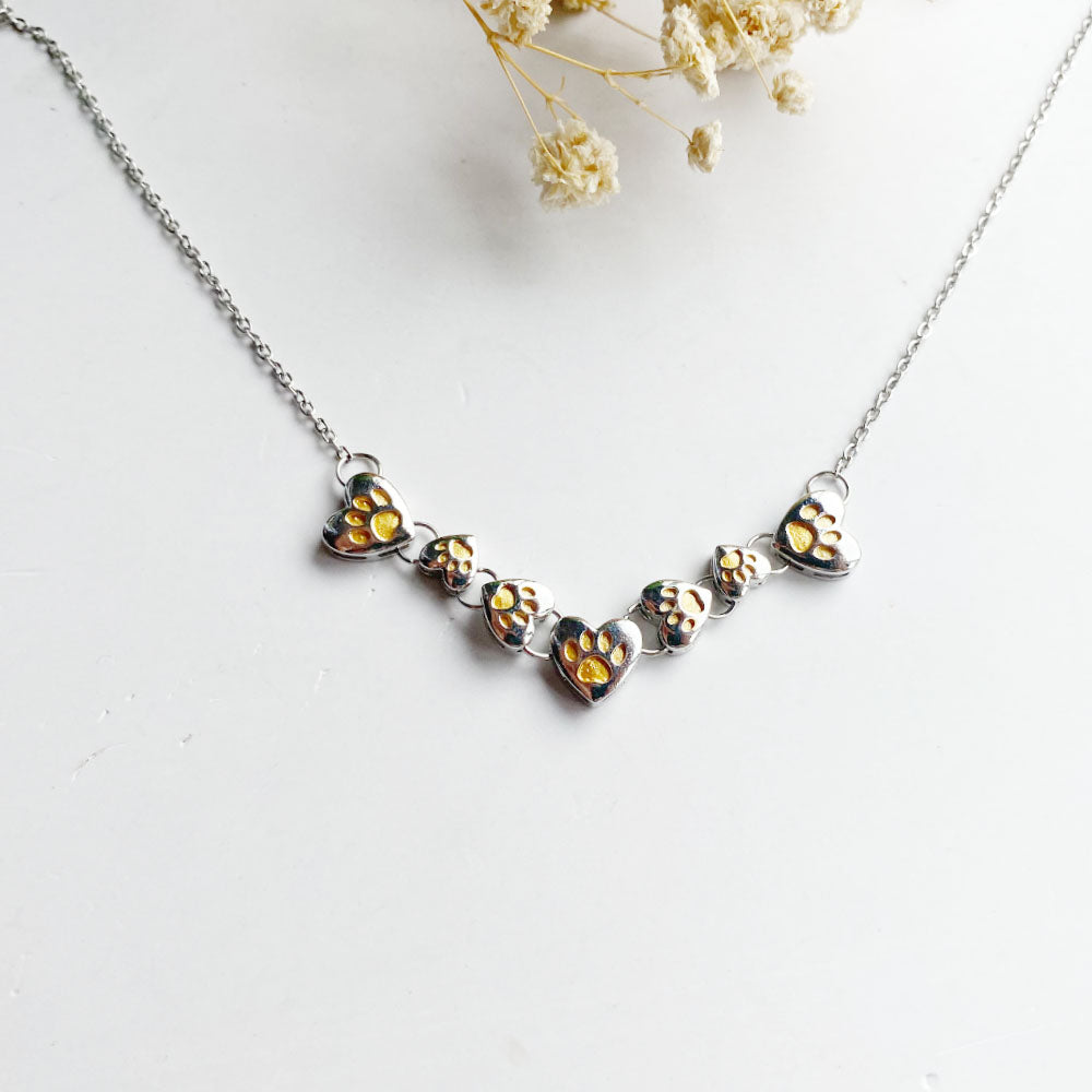 Golden Paws Heart Cascade Necklace