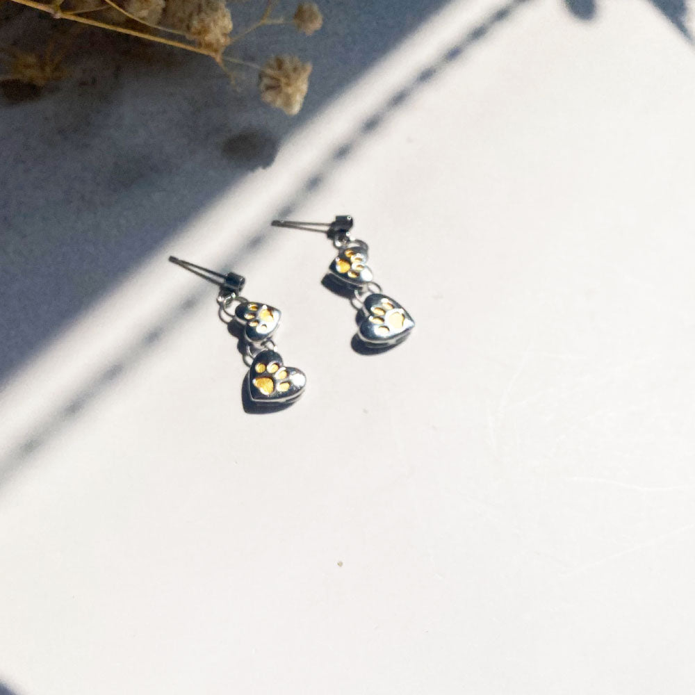 Golden Paws Heart Drop Earrings