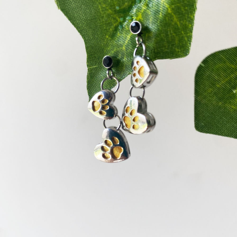 Golden Paws Heart Drop Earrings