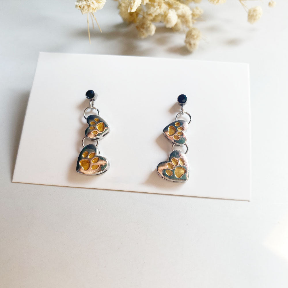 Golden Paws Heart Drop Earrings
