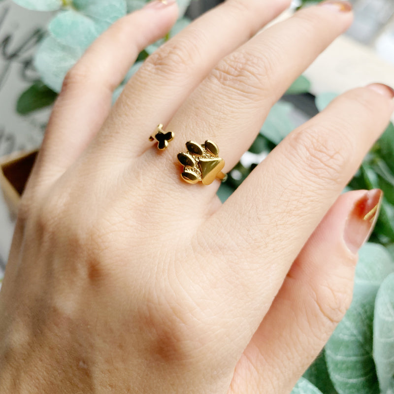 Gold Paw & Bone Hug Ring
