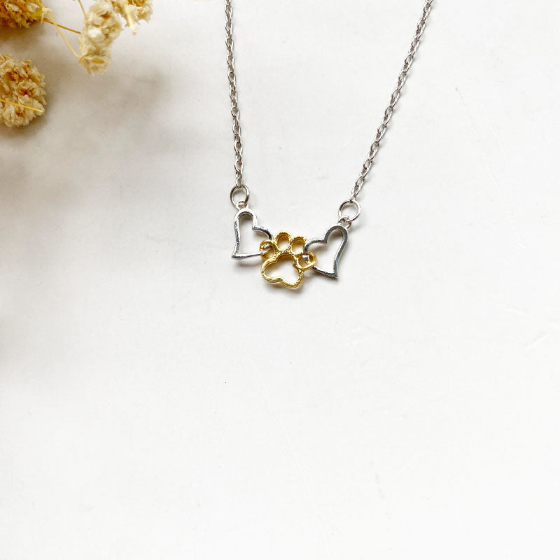 Heartfelt Paws Duo Necklace – Golden Love Edition