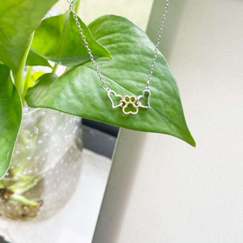 Heartfelt Paws Duo Necklace – Golden Love Edition