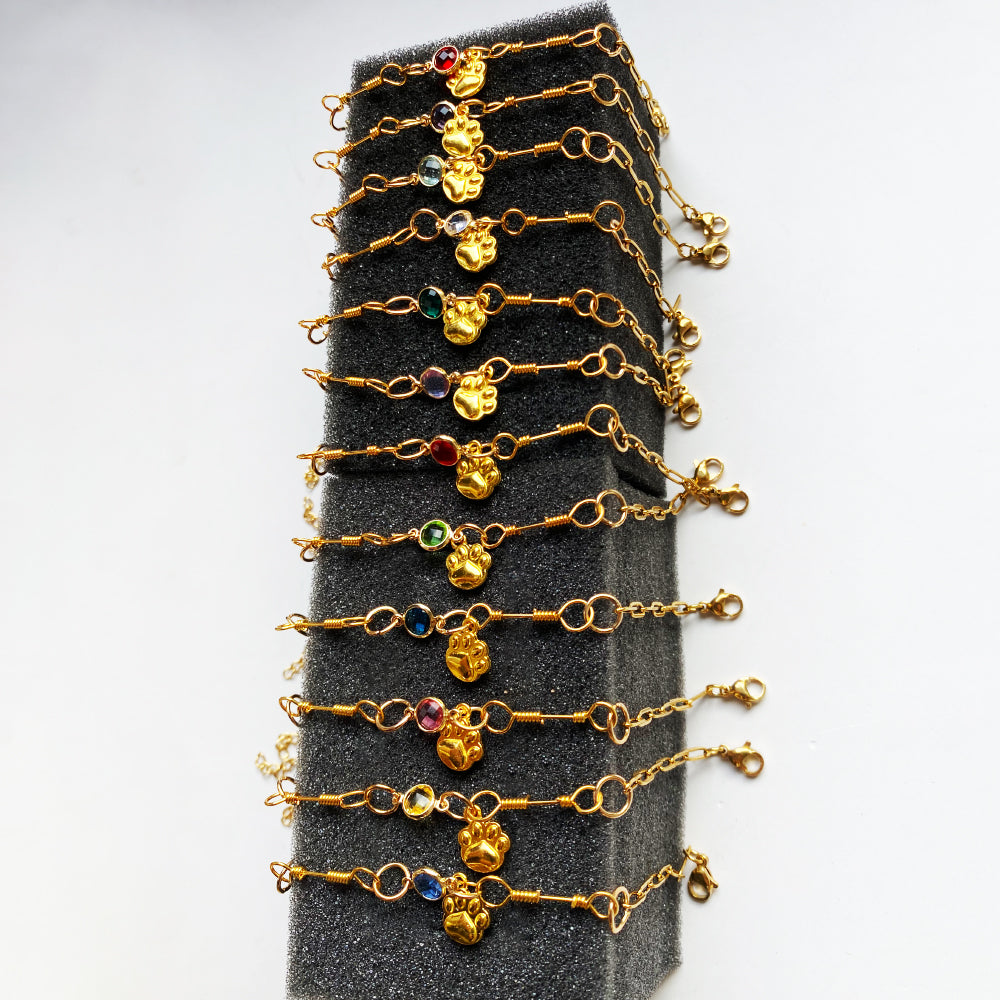 Gold Paw Birthstone Bracelets