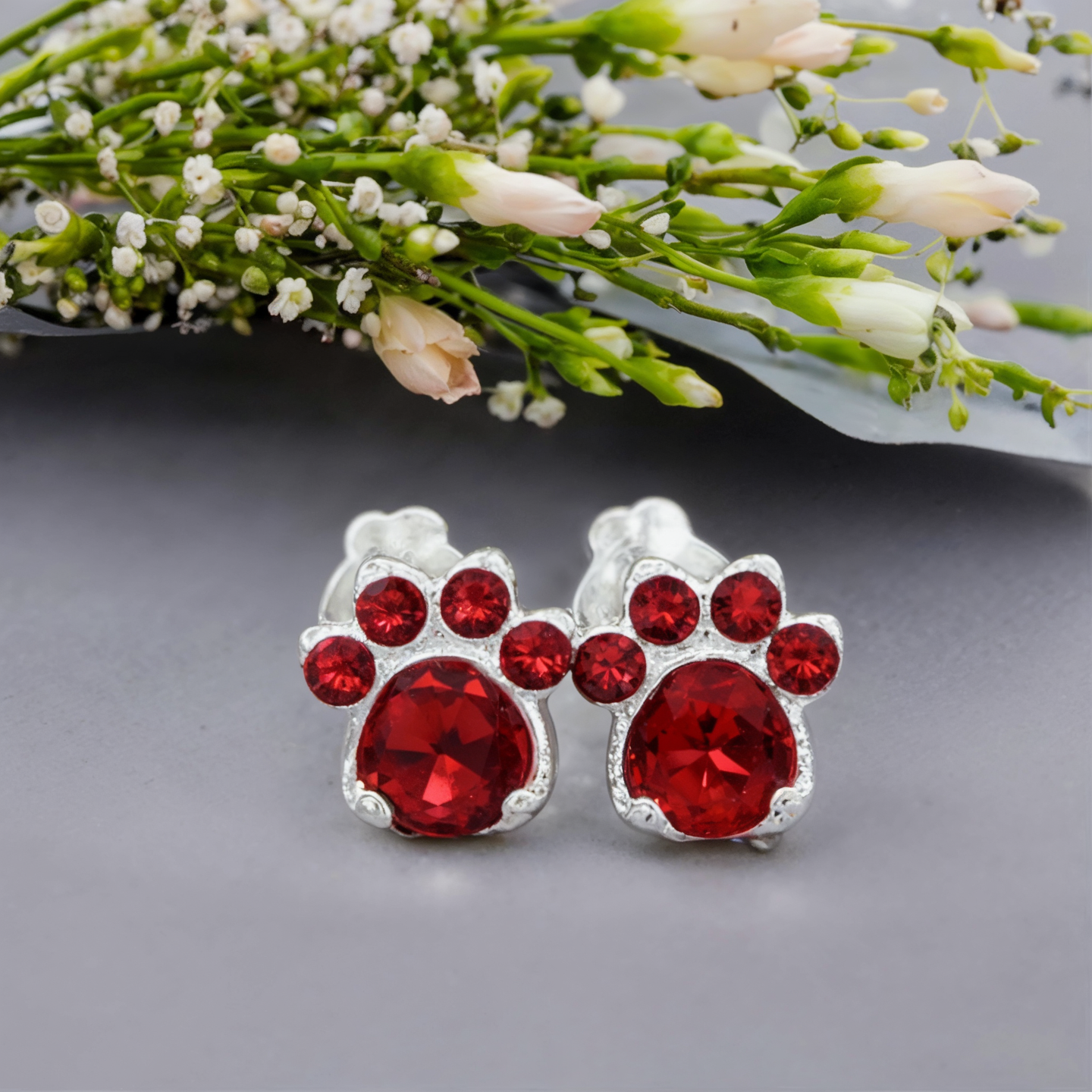 Paw Print Birthstone Earrings