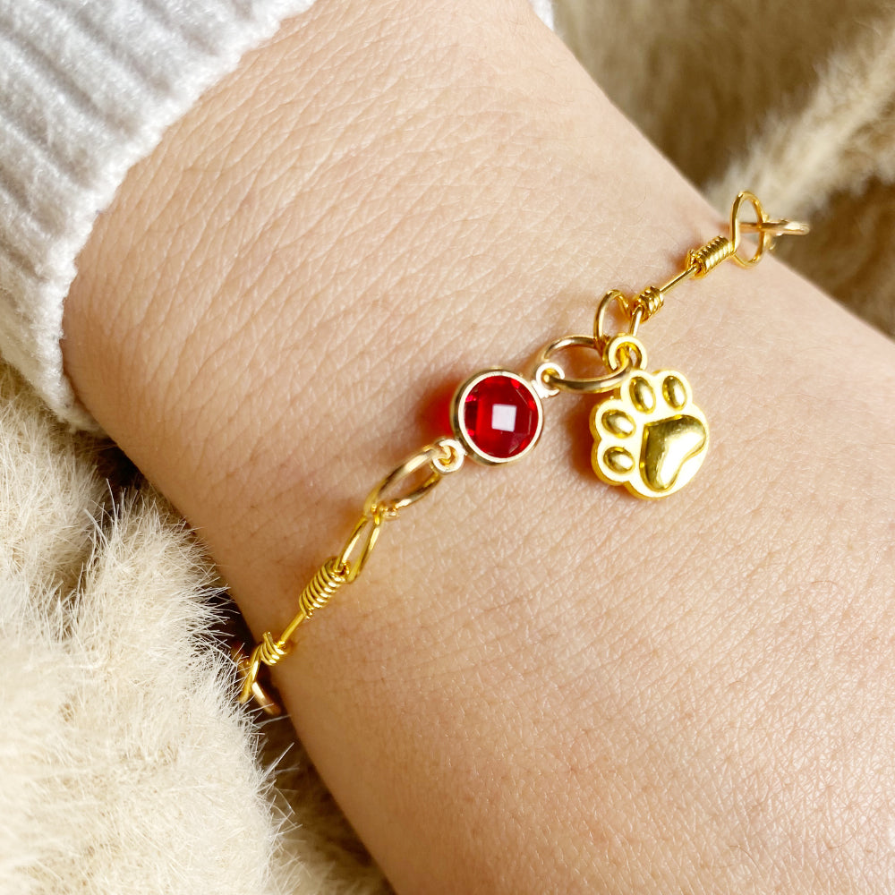 Gold Paw Birthstone Bracelets