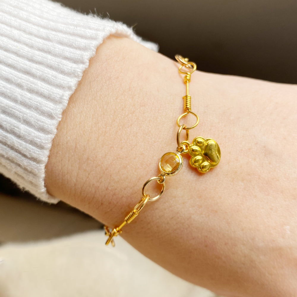 Gold Paw Birthstone Bracelets