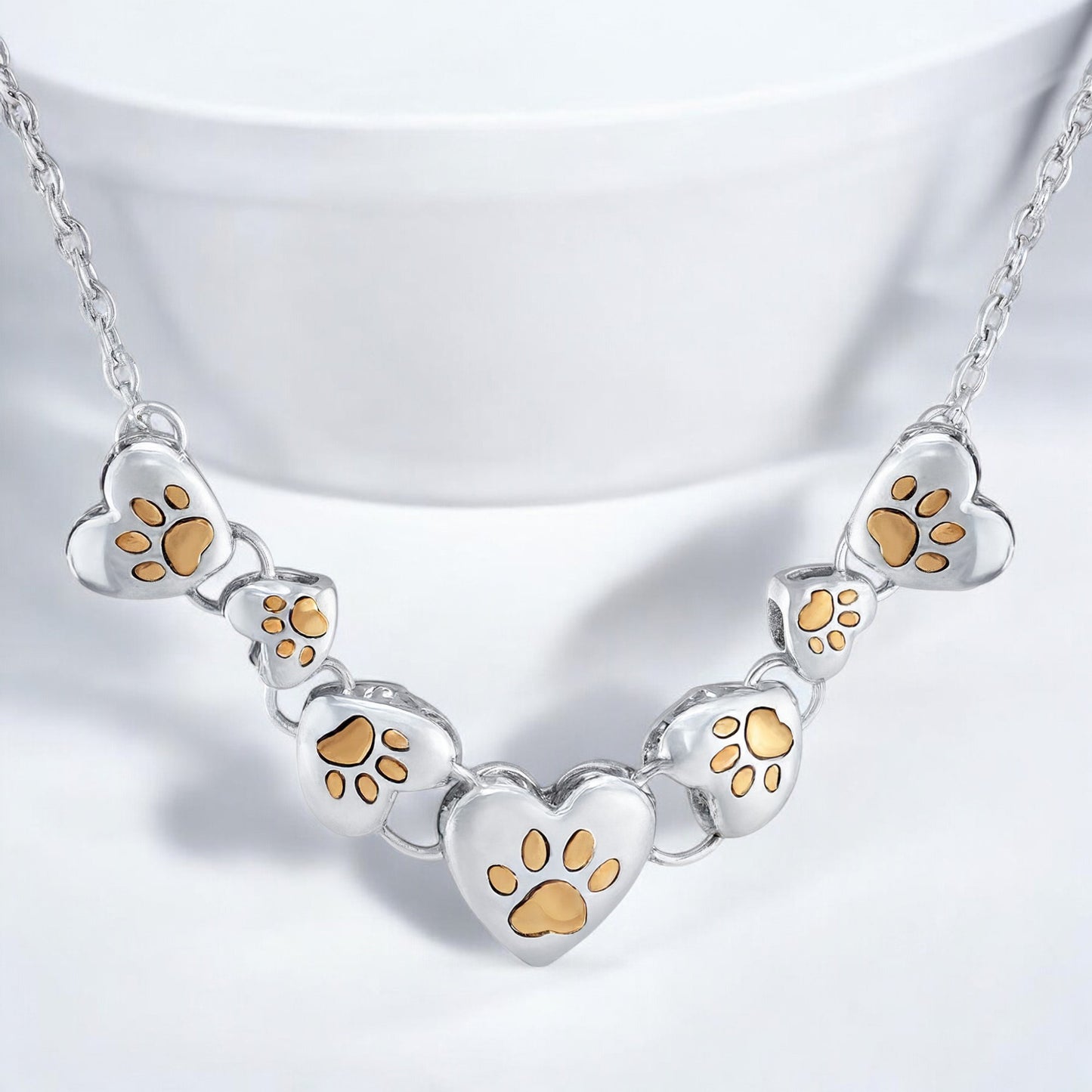 Golden Paws Heart Cascade Necklace