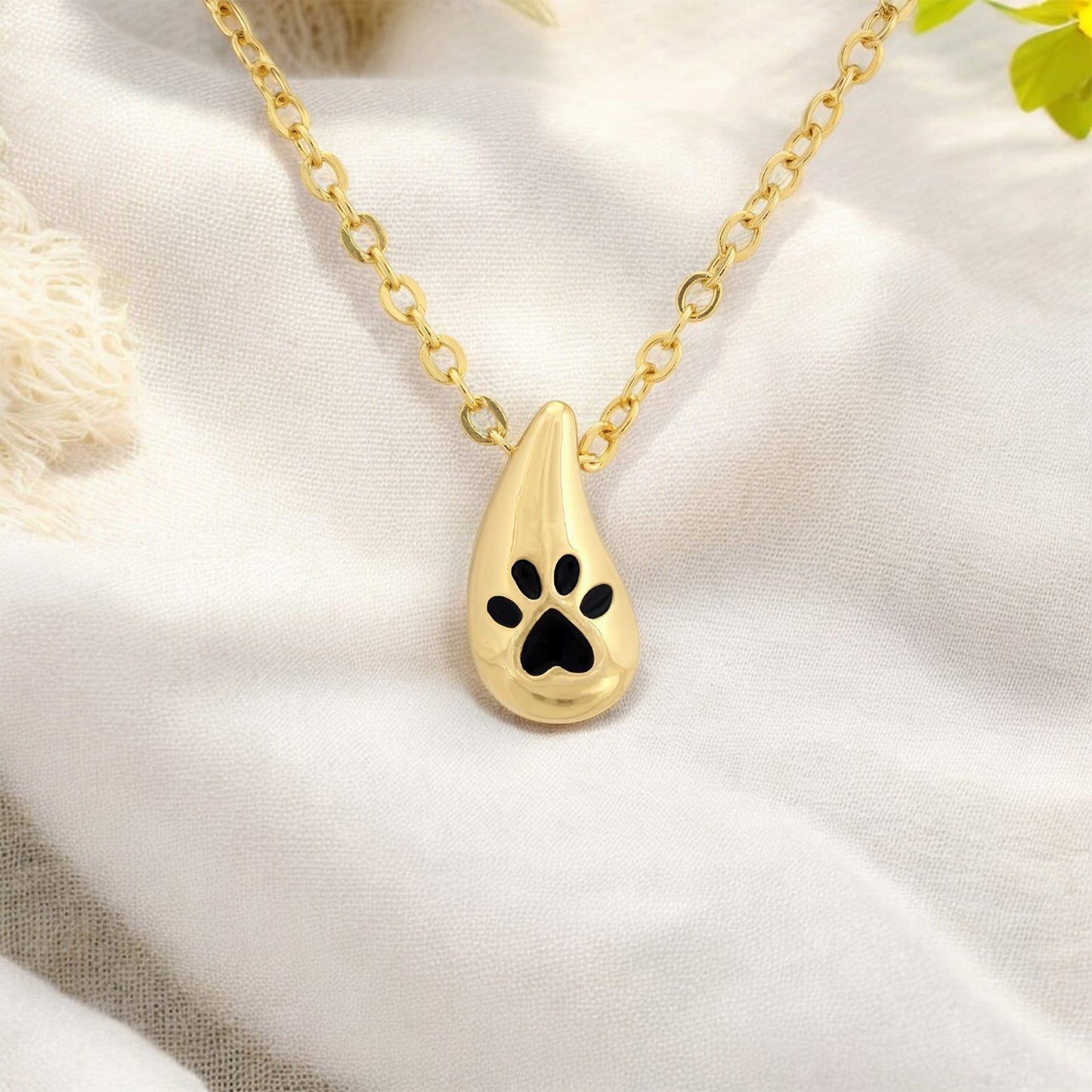 Golden Paw Teardrop Necklace