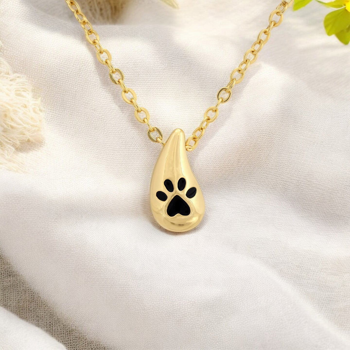 Golden Paw Teardrop Necklace
