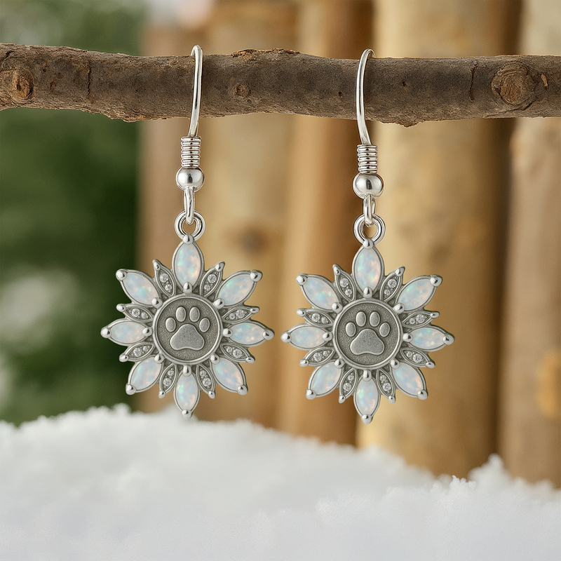 Snowflake Opal Paw Drop Earrings