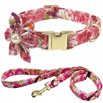 Pearl Flower Patterned Collar & Leash