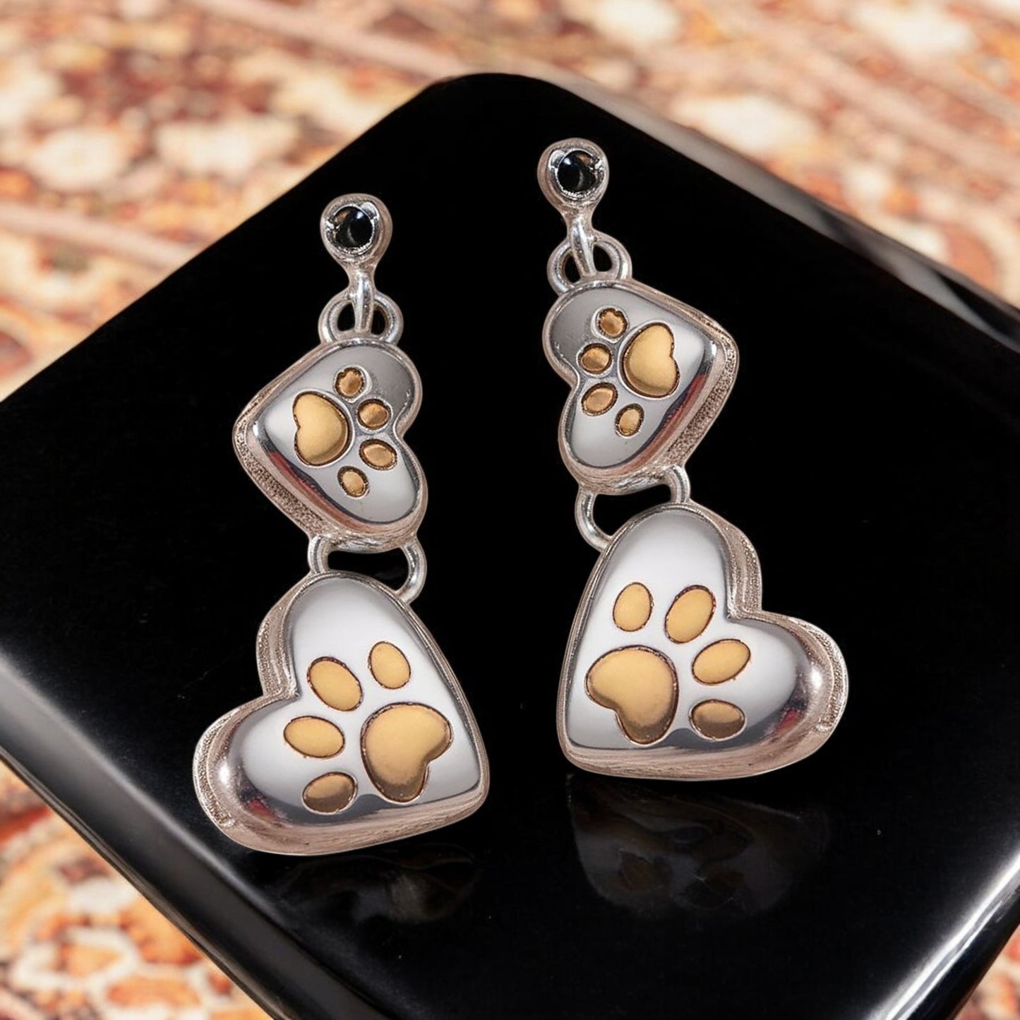 Golden Paws Heart Drop Earrings