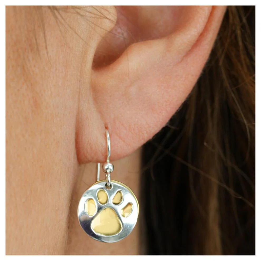 Golden Paw Circle Drop Earrings