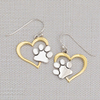 Golden Paw Heart Dangles Earrings
