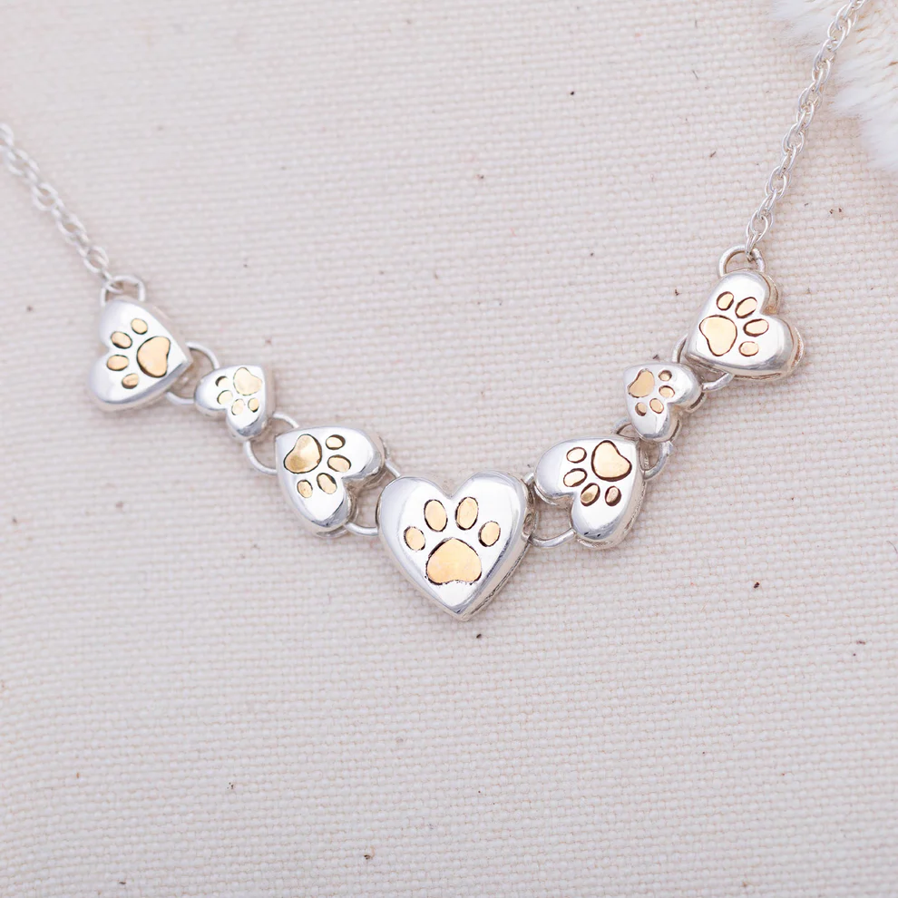 Golden Paws Heart Cascade Necklace