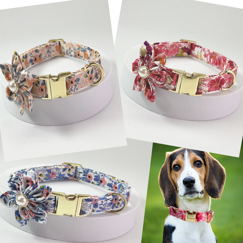 Pearl Flower Patterned Collar & Leash